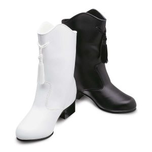 Black and White with Black Sole StylePlus Vinyl Majorette Boot, front three-quarters views