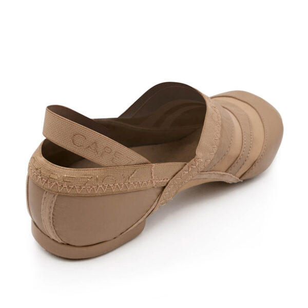 tan capezio jazz dance shoe, back right three-quarters view