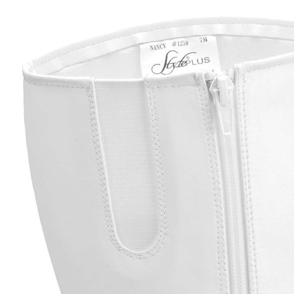White StylePlus Nancy Pintuck Majorette Boot, elastic and zipper detail