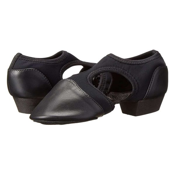 Black Capezio Pedini Femme Dance Shoes, front three-quarters and back views