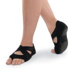 Model Detail of Black Danshuz Neoprene Cross Wrap Dance Shoes, front three-quarters and back views