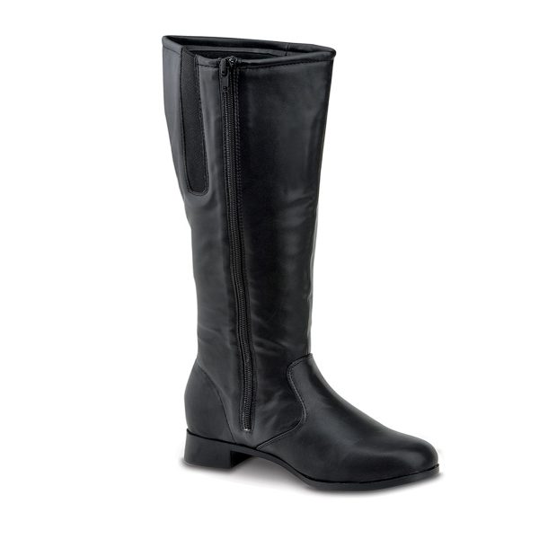 Black Gotham Dallas Knee High Majorette Boot with Black Sole, front three-quarters view
