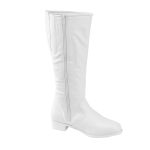White Gotham Dallas Knee High Majorette Boot with White Sole, front three-quarters view