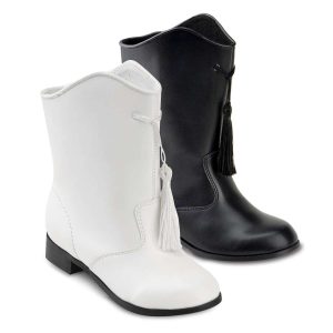 Black and White Gotham Majorette Boots with Black Sole, front three-quarters view