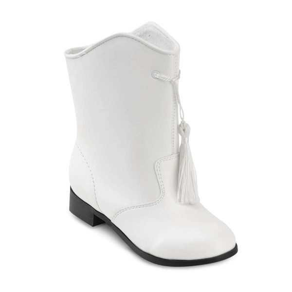 White Gotham Majorette Boot with Black Sole, front three-quarters view