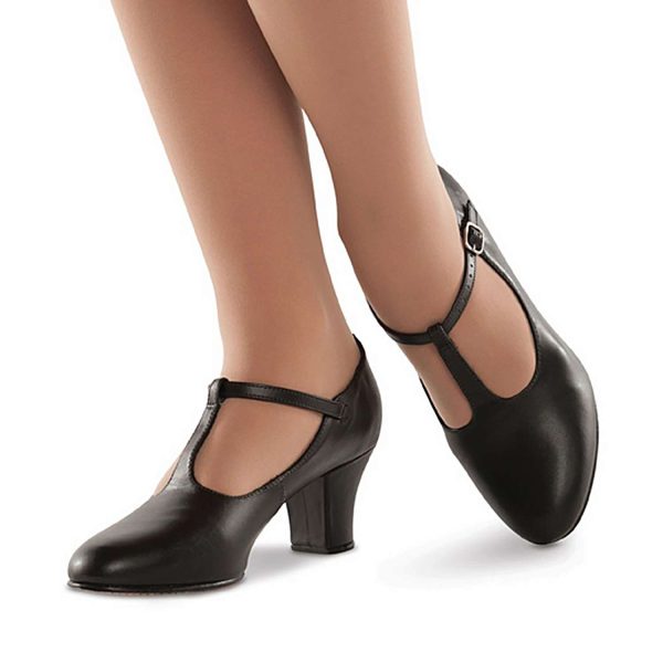 detail view of model in black Capezio Character Shoes