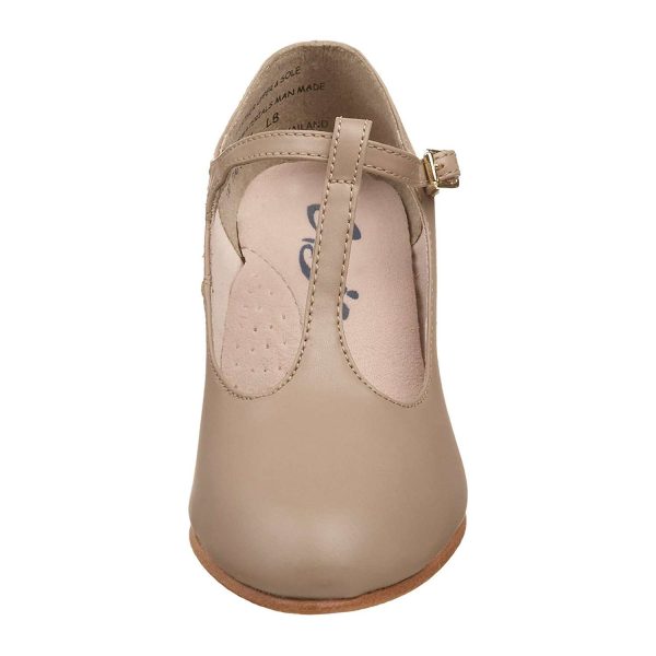 tan Capezio Jr. Footlight T-Strap Character Shoe, front view