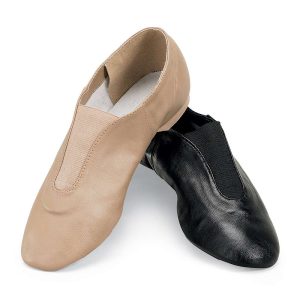tan and Black Danshuz Slip-on Jazz Dance Shoes, front view