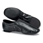 black Danshuz Slip-on Jazz Dance Shoe, side view with sole