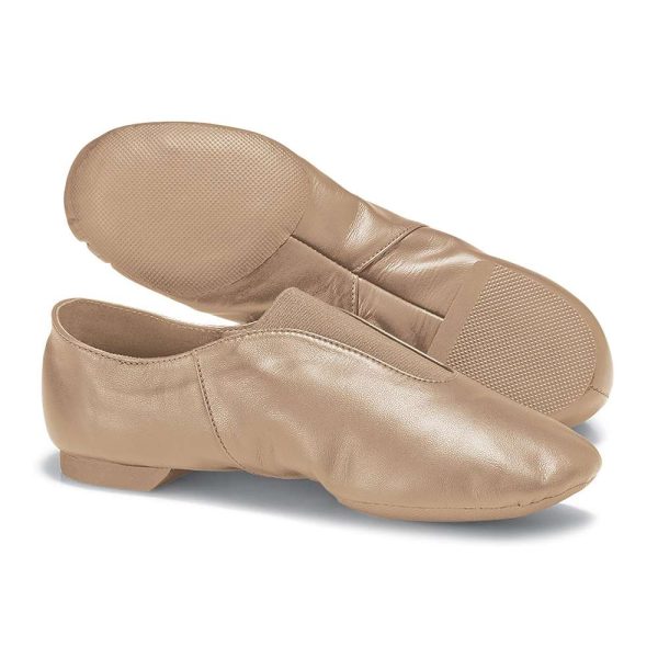 tan Danshuz Slip-on Jazz Dance Shoe, side view with sole