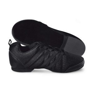 black Danshuz Zoom II Mesh Jazz Sneaker, side view with sole