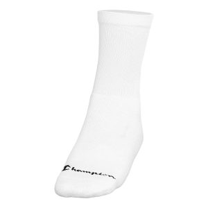white Champion Essential Crew Sock with a black champion logo across the toe