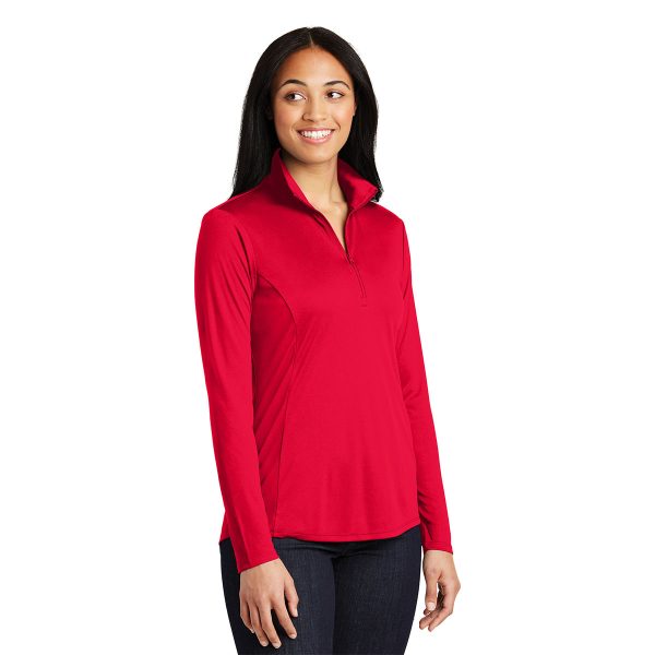 Female model in Sport-Tek Posicharge Competitor 1/4 Zip Pullover, front view