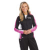 Smiling model in Champion Dazzler Warm Up Jacket with coordinating pants, front view