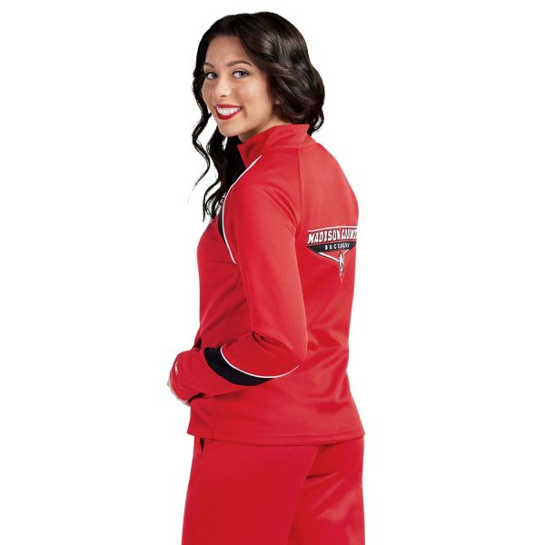 Smiling model in Champion Nova Warm Up Jacket with coordinating pants, back three-quarters view