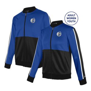 Men's and Women's Royal/black/white Champion Break Out Warm Up Jacket, front three-quarters view