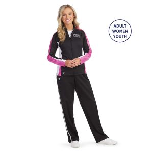 Model wearing Champion Break Out Warm Up Pants with coordinating pants, front view