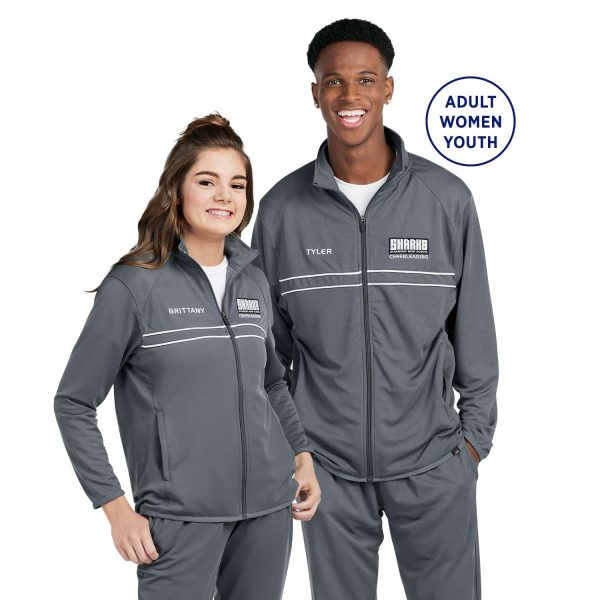 Two models smiling in Grey Badger Wired Outer-Core Warm Up Jackets and coordinating pants