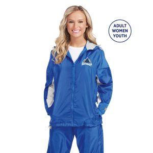 Model standing in Champion Quest Warm Up Jacket with coordinating Pants, Front view