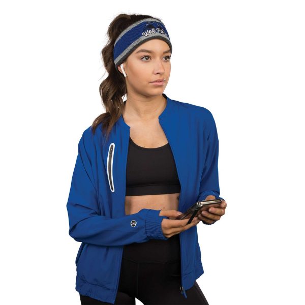 woman in workout clothes and Holloway Reflective Headband, front three-quarters view