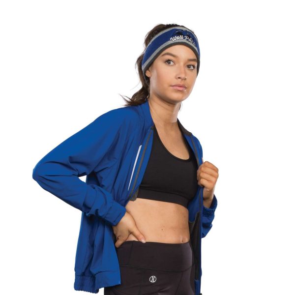 woman in workout clothes and Holloway Reflective Headband, front three-quarters view
