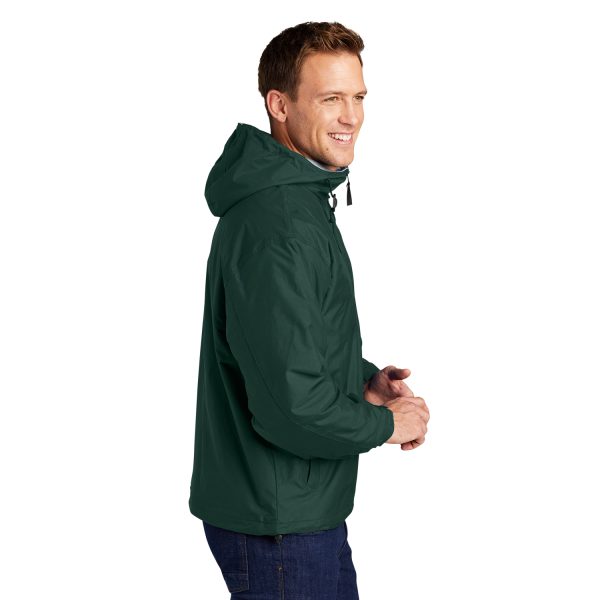 model in a Port Authority Team Jacket, side view