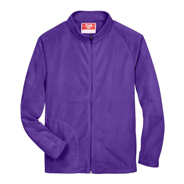 flat lay of a purple fleece athletic jacket, front view