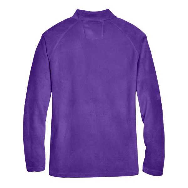 flat lay of a purple fleece athletic jacket, back view