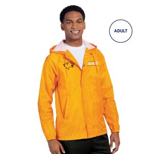 Model in a gold Augusta Hooded Coach's Jacket, front view