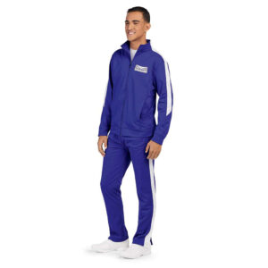 Model in Purple/White Augusta Medalist 2.0 Pants and coordinating jacket, front three-quarters view
