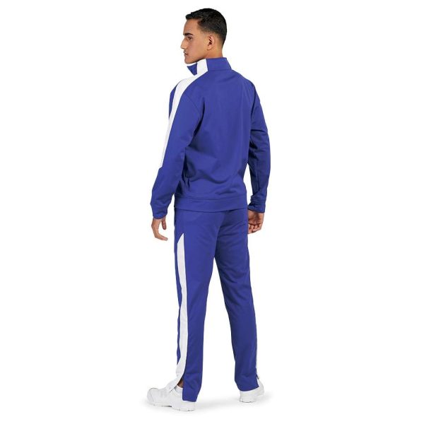 Model in Purple/White Augusta Medalist 2.0 Pants and coordinating jacket, back three-quarters view