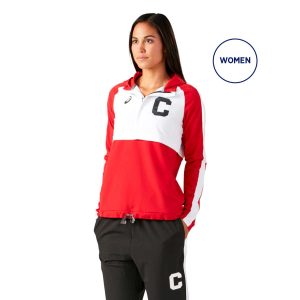 Women's Asics Stretch Woven Track Top with matching pants, front view