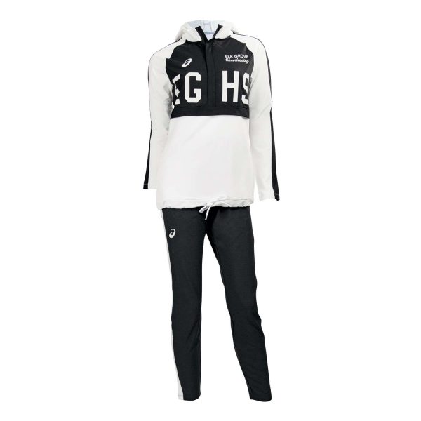 Black/White Asics Stretch Woven Track Pants with matching jacket, front view
