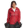Cheerleader wearing a Ladies Charles River New Englander Jacket holding poms, front view