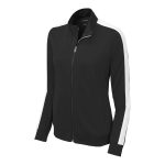 Black/White Women's Sport-Tek Stripe Tricot Track Jacket