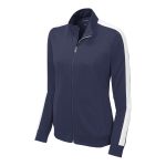 359417 womens true navy white sport tek stripe track jacket