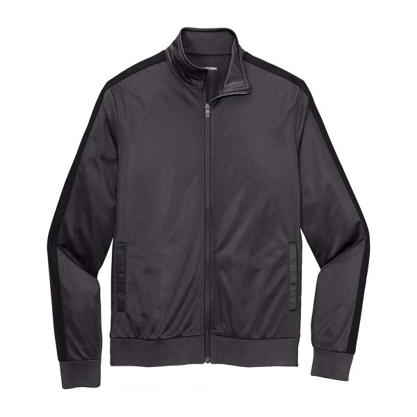 grey/black Sport-Tek Stripe Tricot Track Jacket, front view