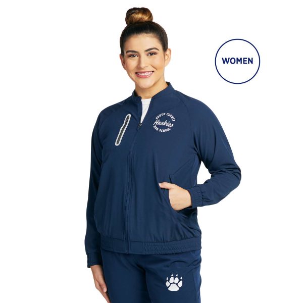 female model in Holloway Weld Jogger Warm Up jacket, front view