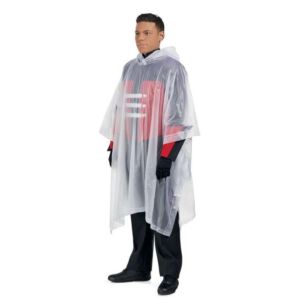 marching band member standing in a Rainwear Classics Poncho, front three-quarters view