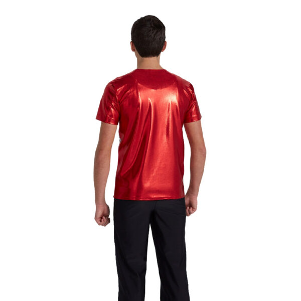 model wearing men's custom dance uniform, back