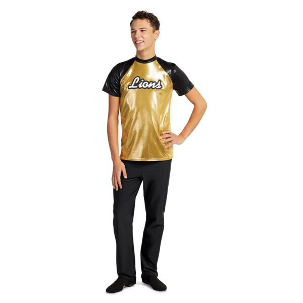 model wearing men's custom dance uniform, front view