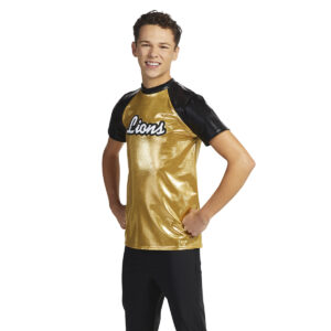model wearing men's custom dance uniform, detail
