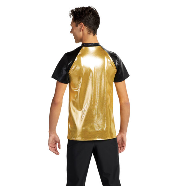 model wearing men's custom dance uniform, back