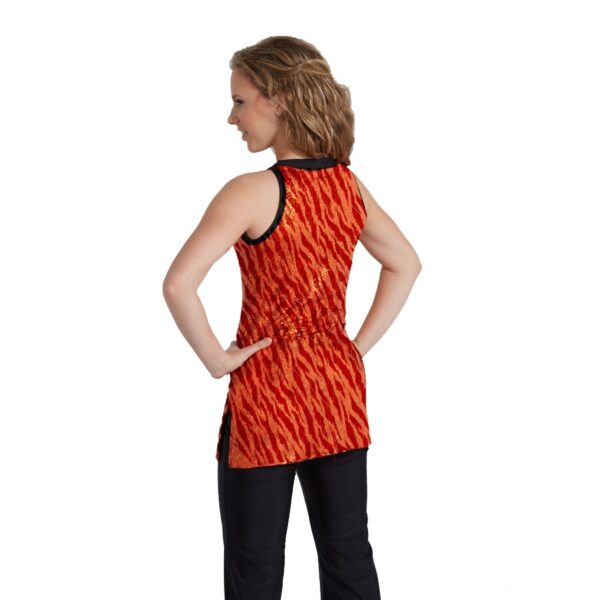 model wearing custom dance uniform, back