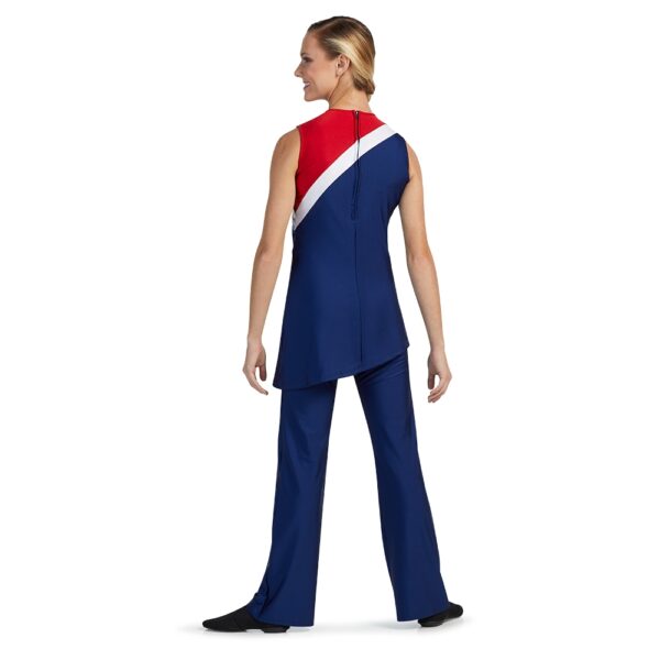 model wearing custom dance uniform, back