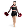 model wearing custom dance uniform, front view
