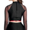 model wearing custom dance uniform, back detail