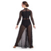 model wearing custom dance bodysuit and palazzo pants, back view