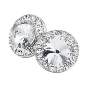 front detail of Clear Rhinestone Button Earrings