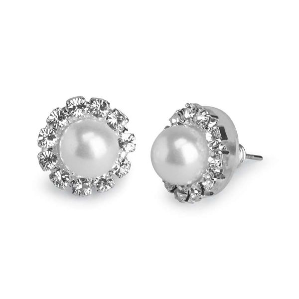 Pair of Rosette Pearl Earrings, front detail